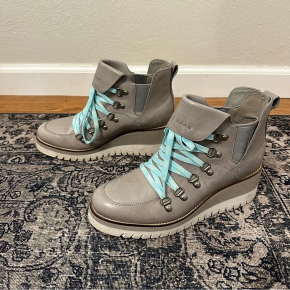 COLE HAAN Women’s 8 ZeroGrand Wedge Hiker Boots Ankle Slip On Lace Up - Picture 4 of 9